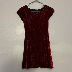 Red Velvet Floral Dress